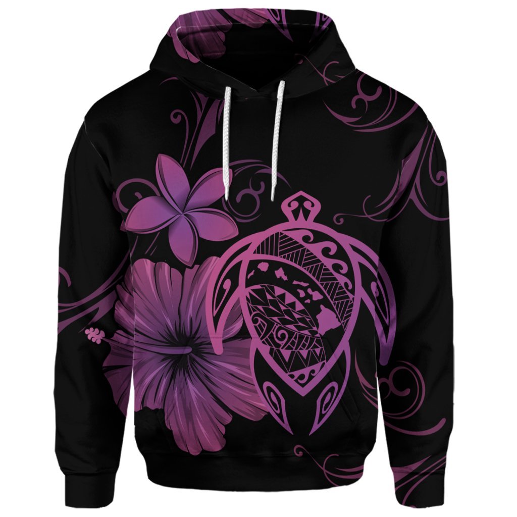 Custom Hawaiian Map Turtle Hibiscus Plumeria Polynesian Hoodie Pink - Polynesian Pride