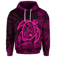Custom Hawaiian Map Turtle Kanaka Hibiscus Polynesian Hoodie Pink - Polynesian Pride