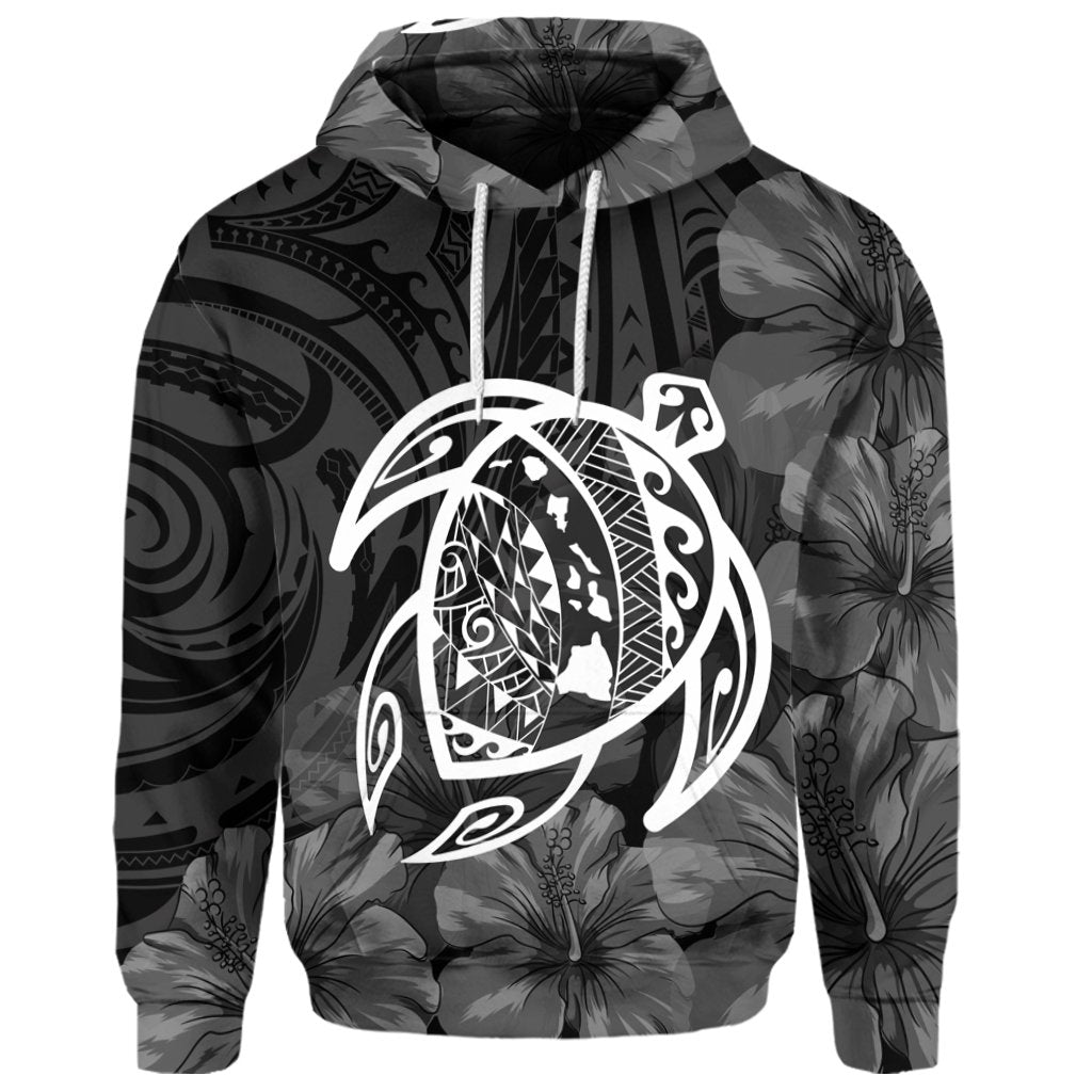 Custom Hawaiian Map Turtle Kanaka Hibiscus Polynesian Hoodie White - Polynesian Pride