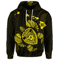 Custom Hawaiian Map Turtle Ohana Hibicus Polynesian Hoodie Yellow - Polynesian Pride