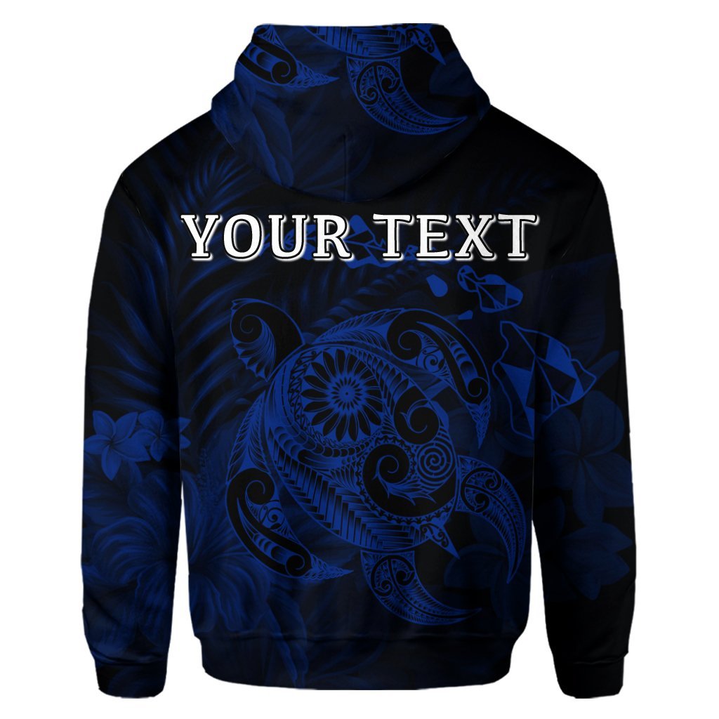 Custom Hawaiian Map Turtle Tattoo Hibiscus Plumeria Polynesian Hoodie Blue - Polynesian Pride