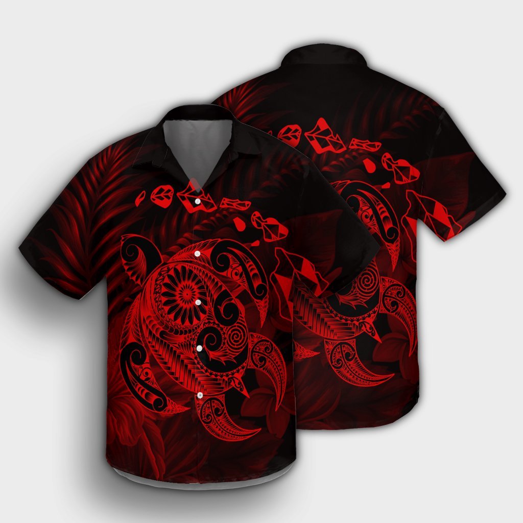 Hawaiian Map Turtle Tattoo Hibiscus Plumeria Polynesian Hawaiian Shirt - Red - AH - Polynesian Pride