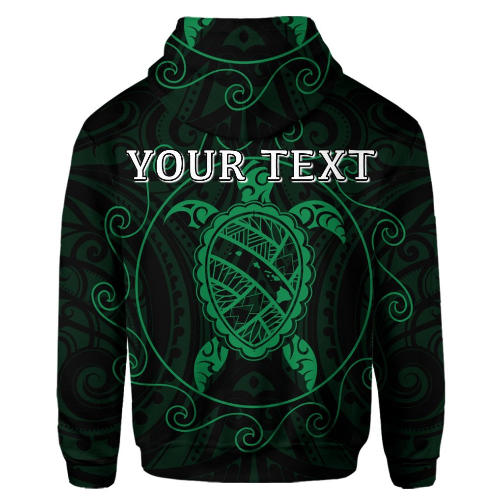 Custom Hawaiian Map Turtle Wave Polynesian Hoodie Green - Polynesian Pride