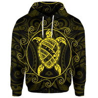 Custom Hawaiian Map Turtle Wave Polynesian Hoodie Yellow - Polynesian Pride