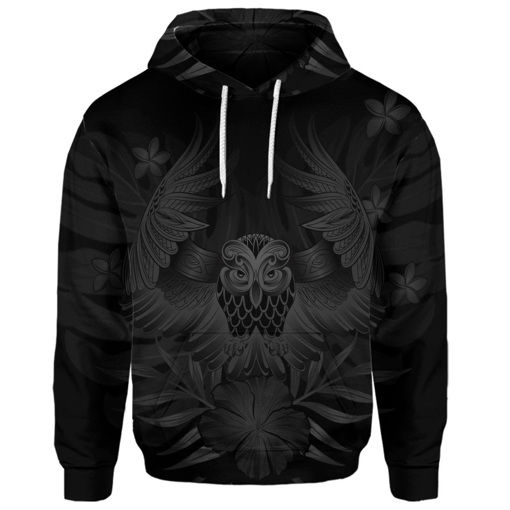 Custom Hawaiian Owl Hibiscus Plumeria Polynesian Hoodie Gray - Polynesian Pride
