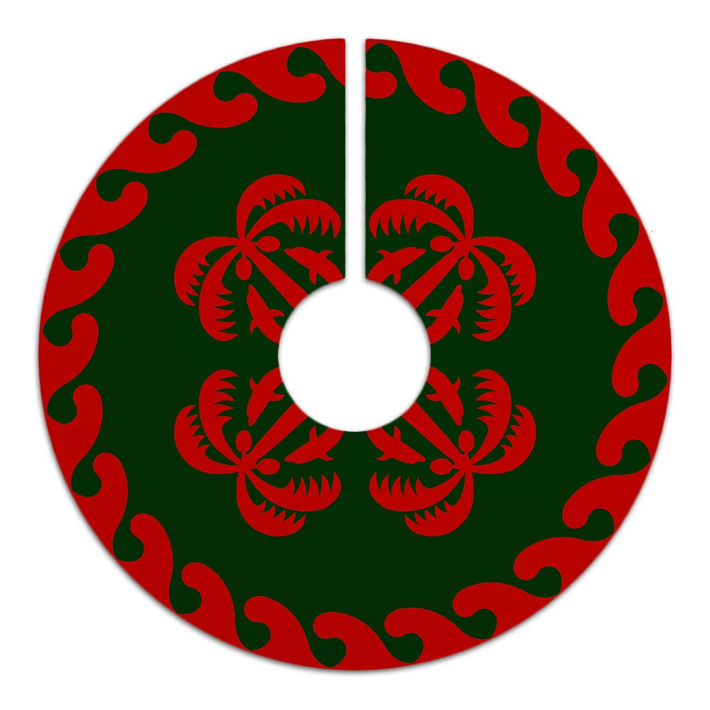 Hawaiian Quilt Pattern Dolphin And Coconut Tree Skirt - Red Green - AH - Polynesian Pride