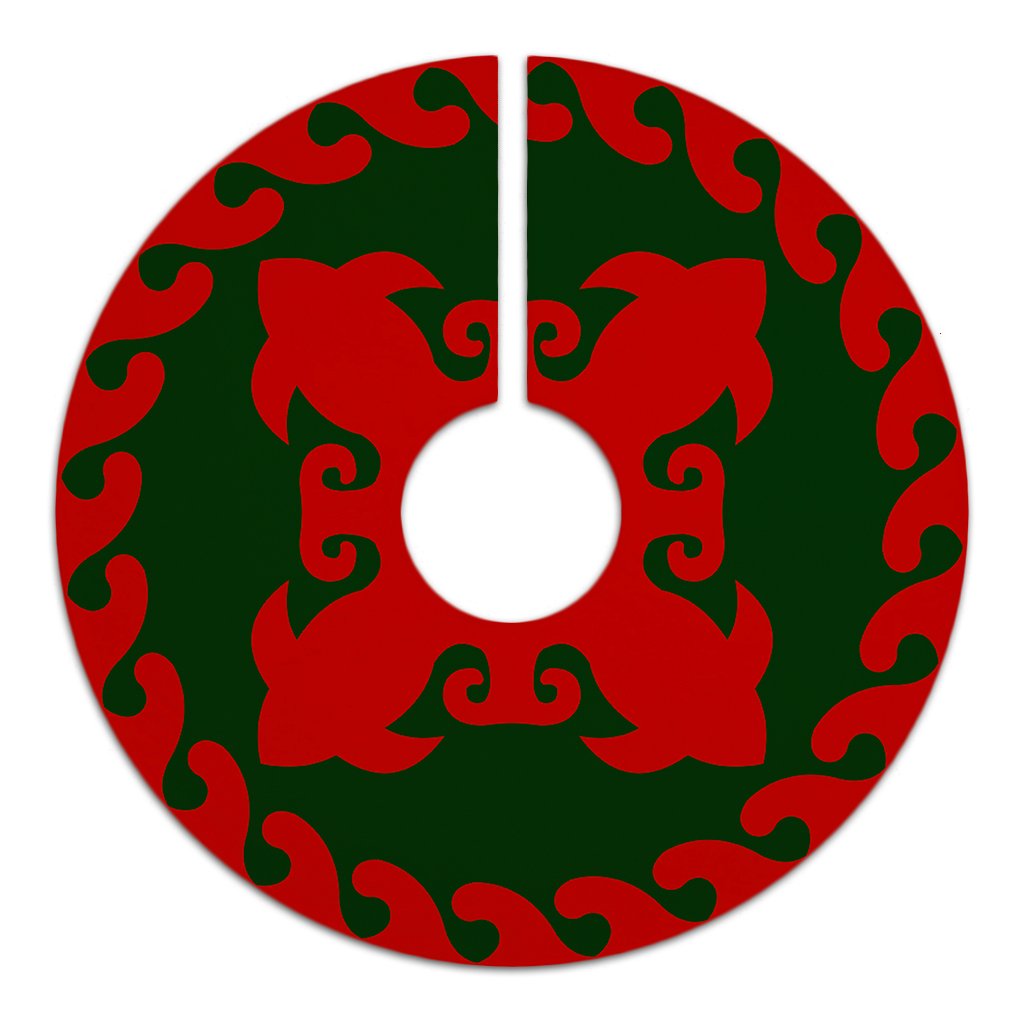 Hawaiian Quilt Pattern Fish Tree Skirt - Red Green - AH - Polynesian Pride