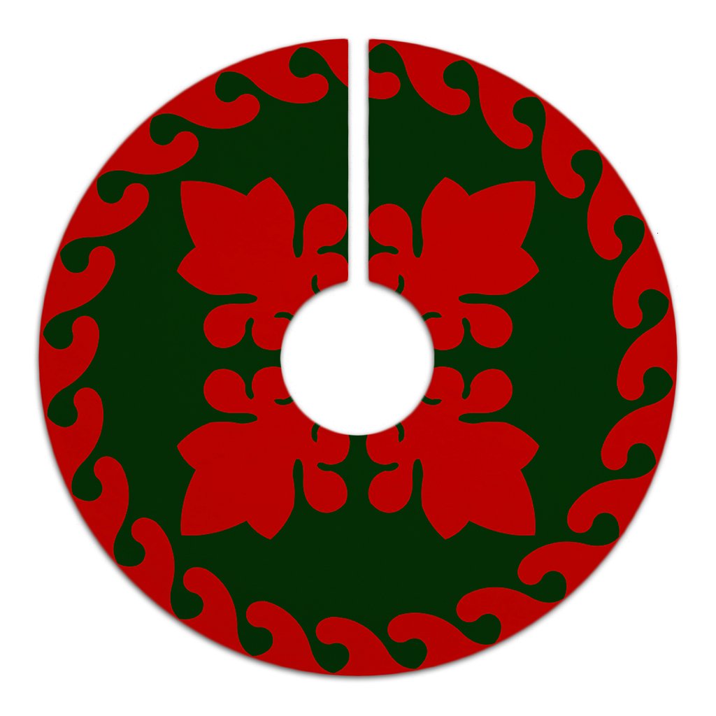 Hawaiian Quilt Pattern Flower Buds Polynesian Tree Skirt - Red Green - AH - Polynesian Pride