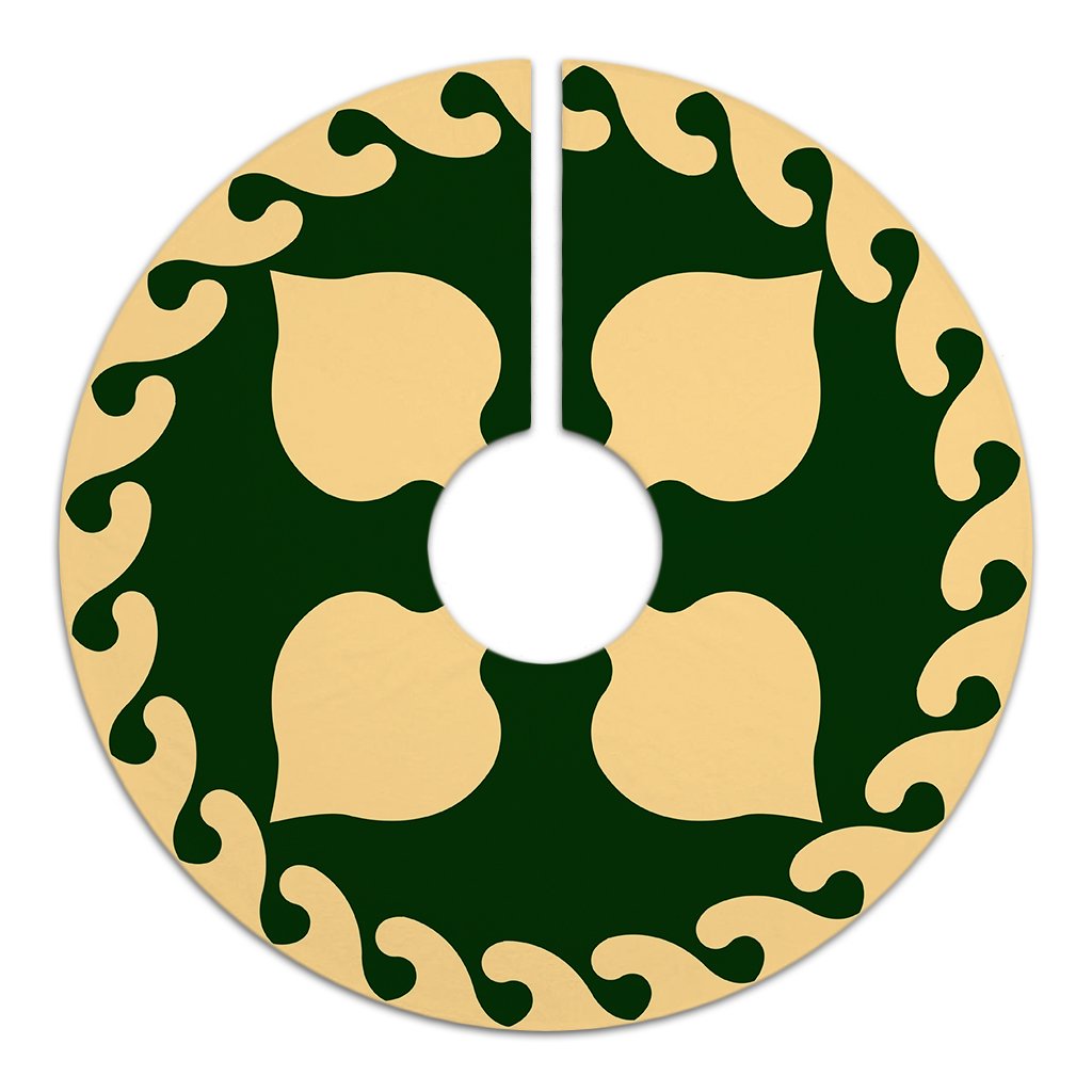 Hawaiian Quilt Pattern Four Palm Tree Tree Skirt - Green Beige - AH - Polynesian Pride