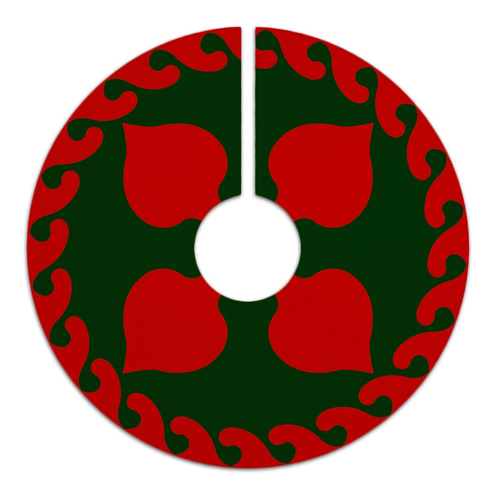 Hawaiian Quilt Pattern Four Palm Tree Tree Skirt - Red Green - AH - Polynesian Pride