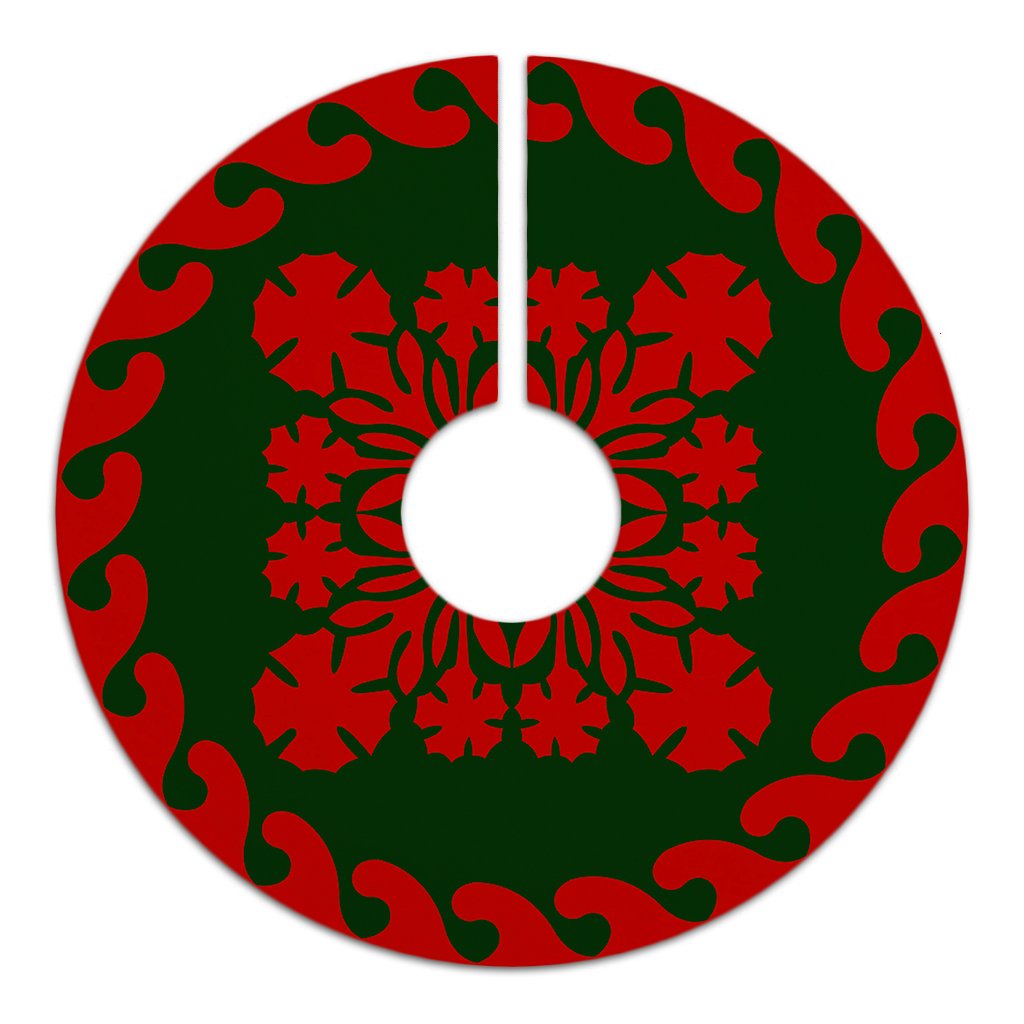 Hawaiian Quilt Pattern Garden Polynesian Tree Skirt - Red Green - AH - Polynesian Pride