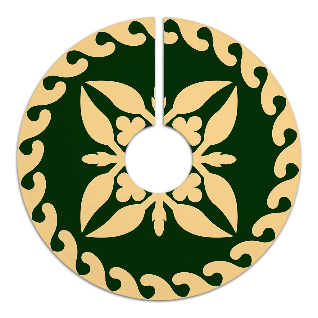 Hawaiian Quilt Pattern Palm Tree Proudly Tree Skirt - Green Beige - AH - Polynesian Pride