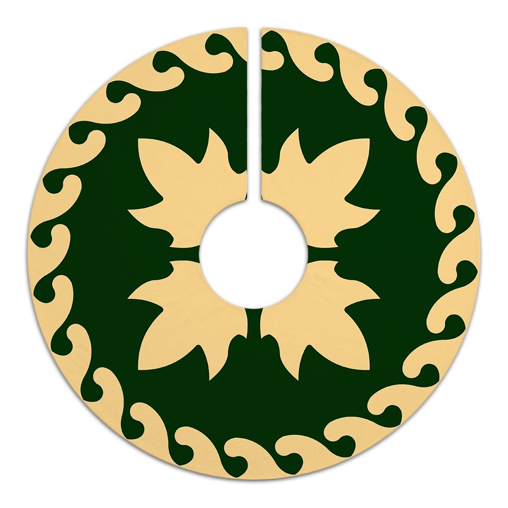Hawaiian Quilt Pattern Palm Tree Swell Tree Skirt - Green Beige - AH - Polynesian Pride