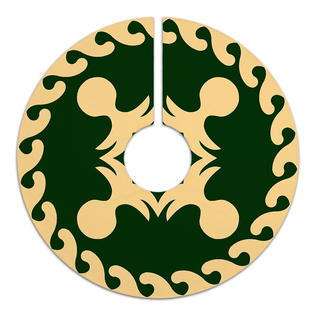 Hawaiian Quilt Pattern Pineapple 2 Tree Skirt - Green Beige - AH - Polynesian Pride