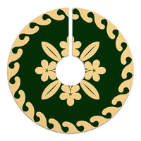 Hawaiian Quilt Pattern Plumeria Lovely Tree Skirt - Green Beige - AH - Polynesian Pride