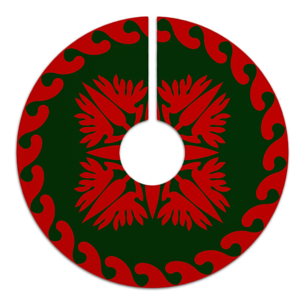 Hawaiian Quilt Pattern Strelitzia Flower Equip Tree Skirt - Red Green - AH - Polynesian Pride