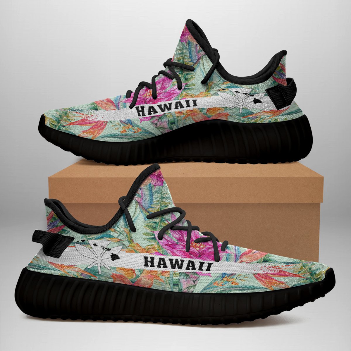 Hawaiian Sneakers YZ Watercolor Vintage Floral Tropical Bird of Paradise - Polynesian Pride