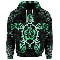 Custom Hawaiian Turtle and Hibiscus Polynesian Hoodie Green - Polynesian Pride