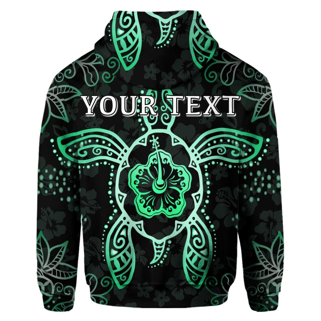 Custom Hawaiian Turtle and Hibiscus Polynesian Hoodie Green - Polynesian Pride