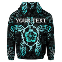 Custom Hawaiian Turtle and Hibiscus Polynesian Hoodie Turquoise - Polynesian Pride