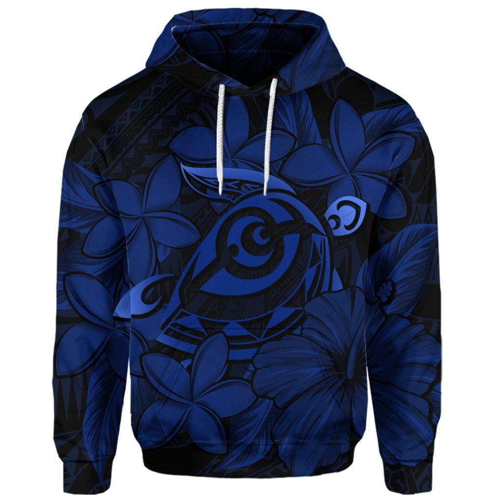 Custom Hawaiian Turtle Hibiscus Plumeria Kanaka Polynesian Hoodie Blue Soft Style - Polynesian Pride