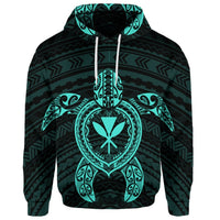 Custom Hawaiian Turtle Kanaka Polynesian Hoodie Turquoise - Polynesian Pride