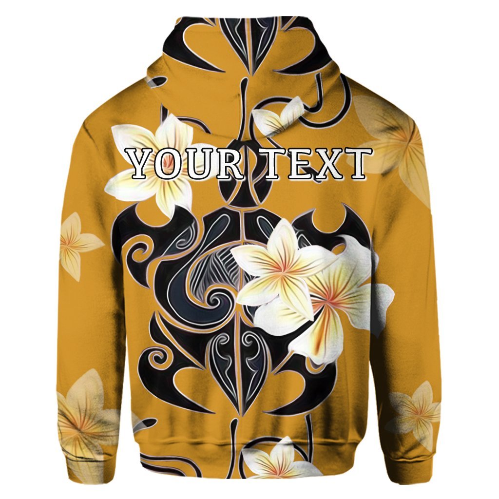 Custom Hawaiian Turtle Plumeria Polynesian Hoodie Yellow - Polynesian Pride