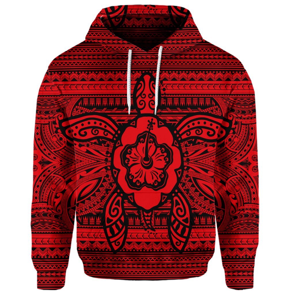 Custom Hawaiian Turtle Polyensian Tribal Hoodie Red - Polynesian Pride