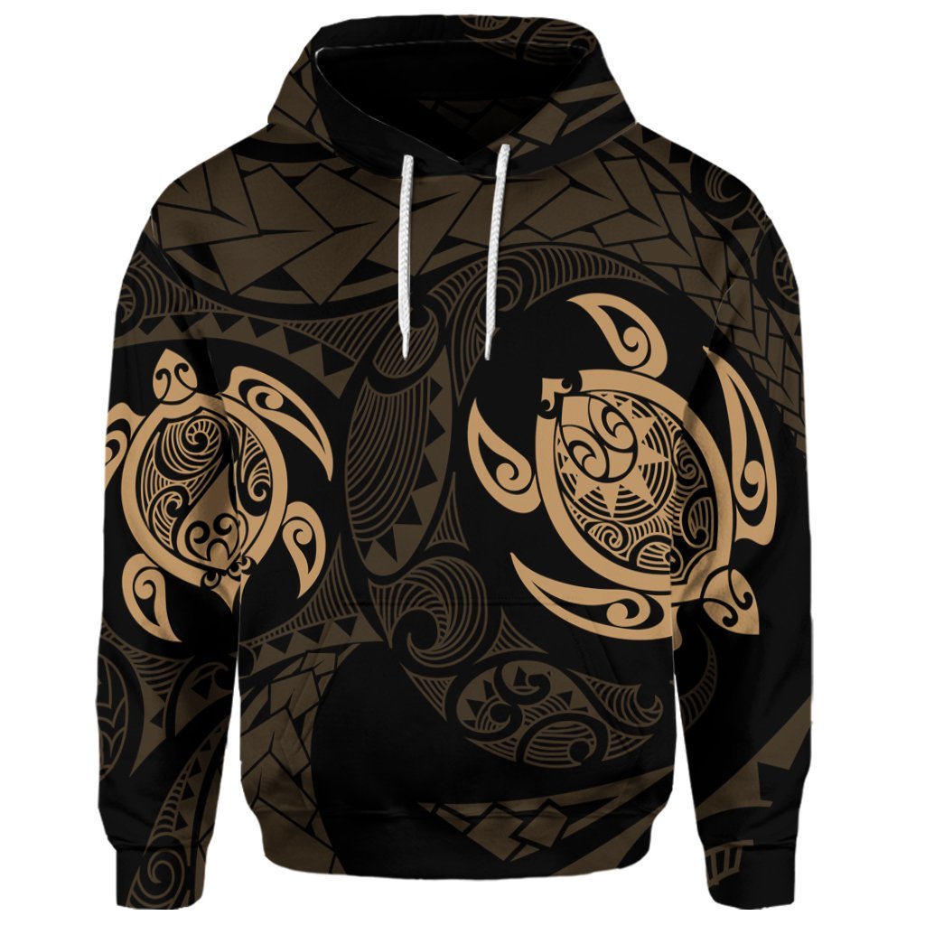 Custom Hawaiian Two Turtle Polynesian Hoodie Gold - Polynesian Pride