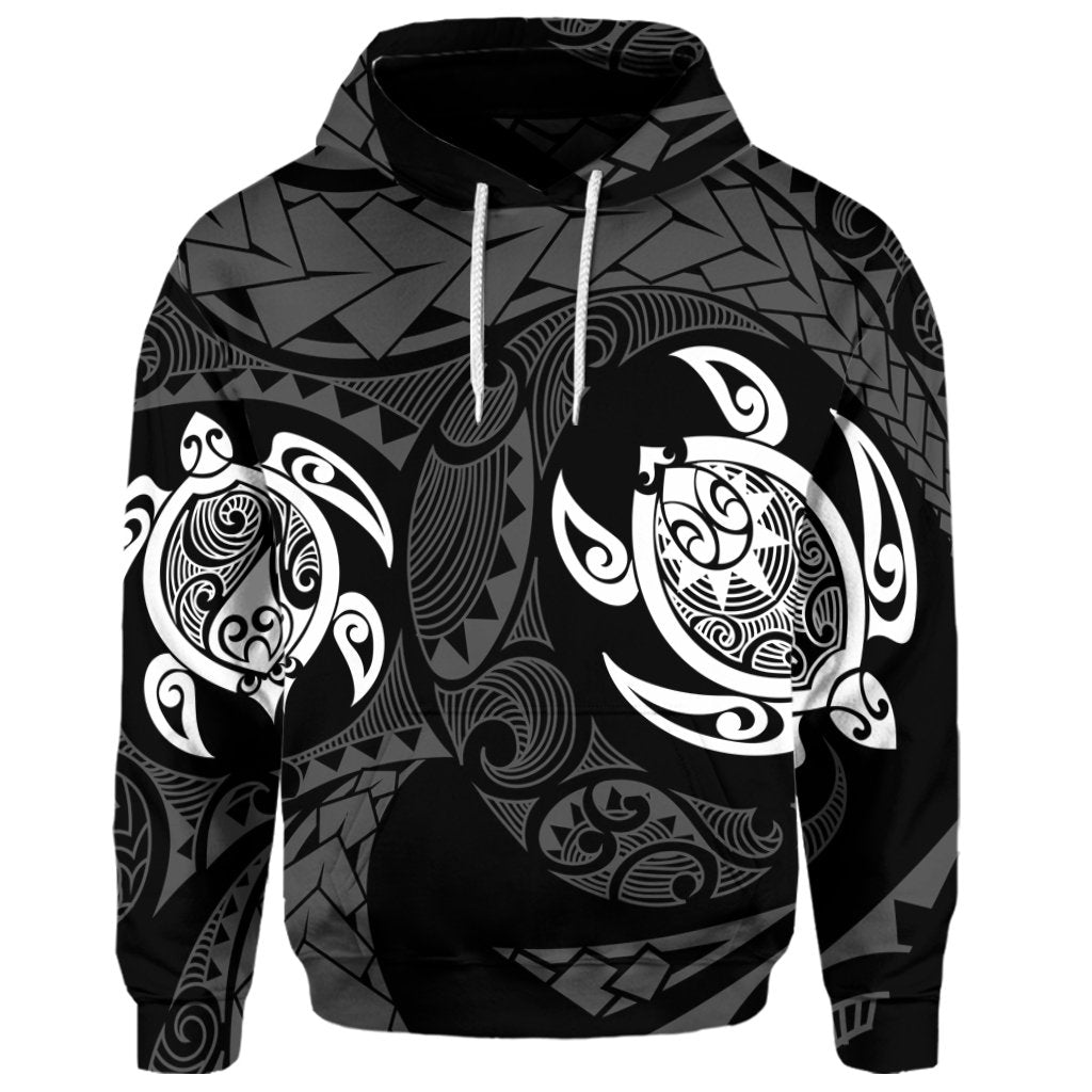 Custom Hawaiian Two Turtle Polynesian Hoodie White - Polynesian Pride