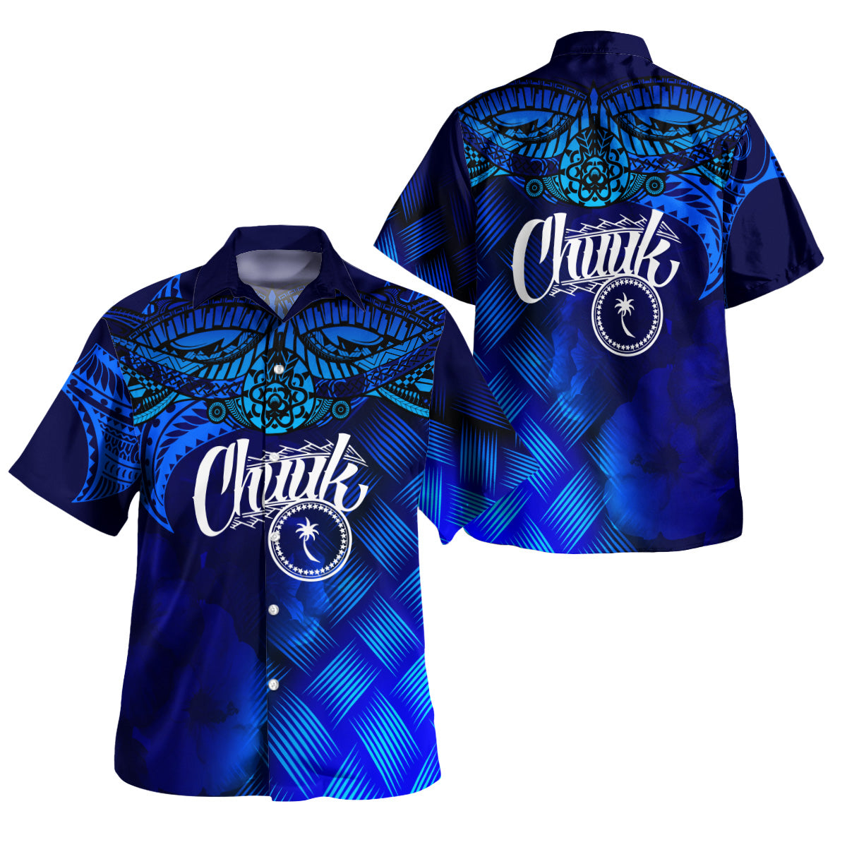 Chuuk Polynesian Hawaiian Shirt - Lauhala Coat Of Arms Blue - Polynesian Pride