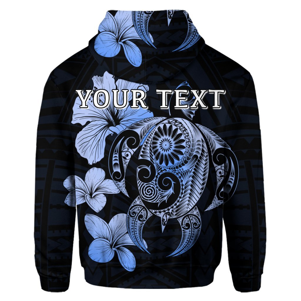 Custom Hibiscus Plumeria Mix Polynesian Turtle Hoodie Blue - Polynesian Pride
