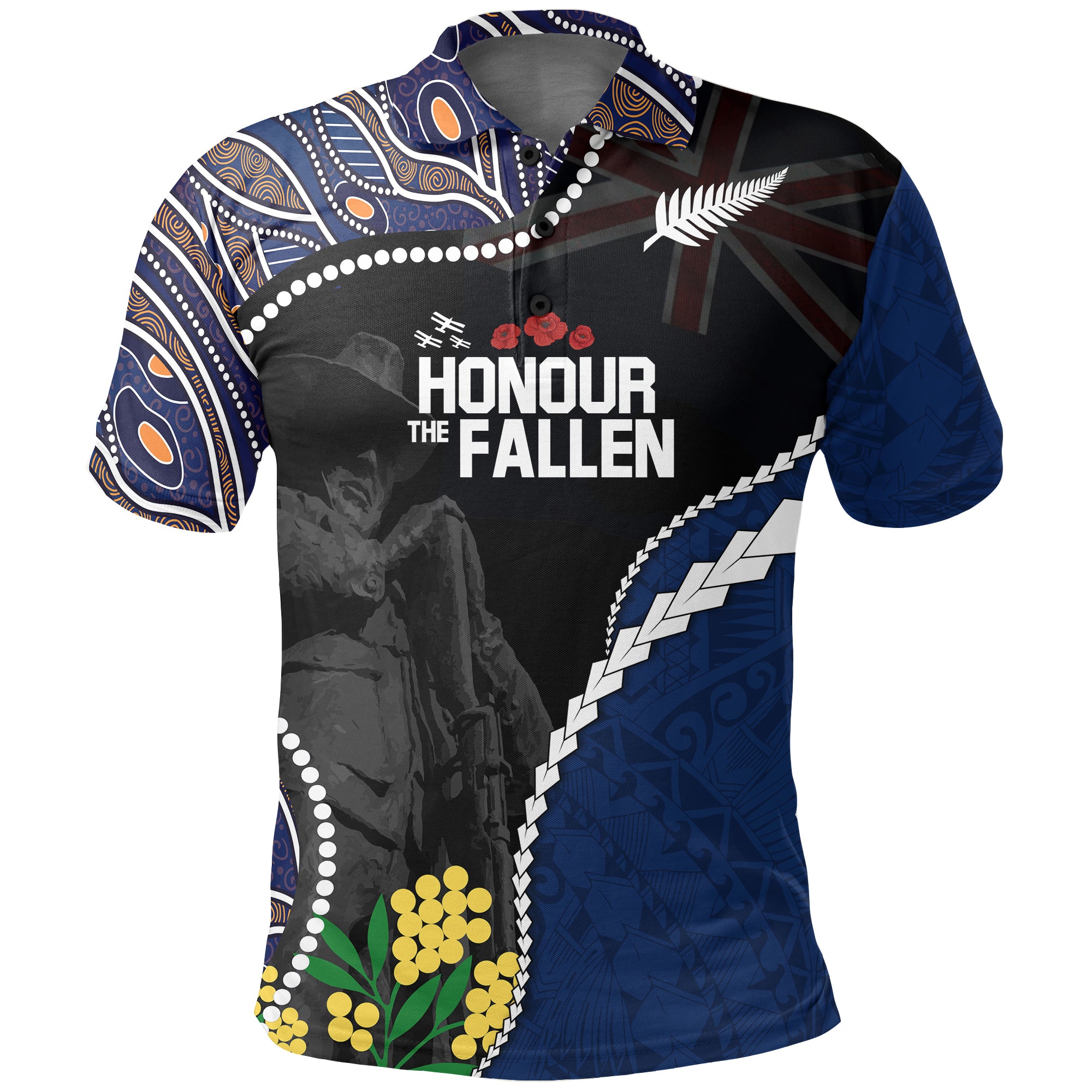 New Zealand Polo Shirt ANZAC Polo Shirt, Aboriginal Maori Honour The Fallen Blue - Polynesian Pride