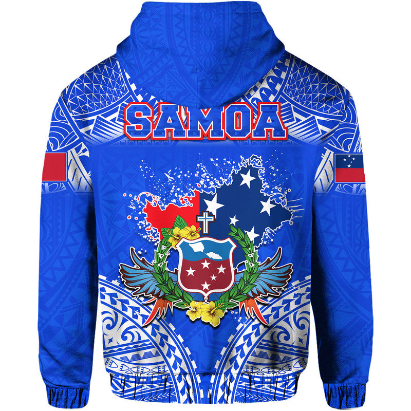 Toa Samoa Polynesian Rugby Hoodie Samoan Flag Blue Color LT9 - Polynesian Pride