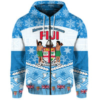 Custom Fiji Masi Tapa Christmas Vibe Hoodie LT9 Zip Hoodie Blue - Polynesian Pride