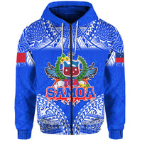 Custom Toa Samoa Polynesian Rugby Hoodie Samoan Flag Blue Color LT9 Zip Hoodie Blue - Polynesian Pride