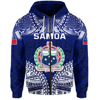 Custom Samoa Coat of Arms Hoodie Polynesian Pattern LT9 Zip Hoodie Blue - Polynesian Pride