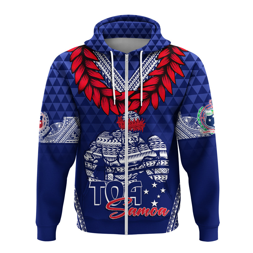 Custom Toa Samoa Hoodie - Ulafala Style Samoa Warriors LT7 Zip Hoodie Blue - Polynesian Pride