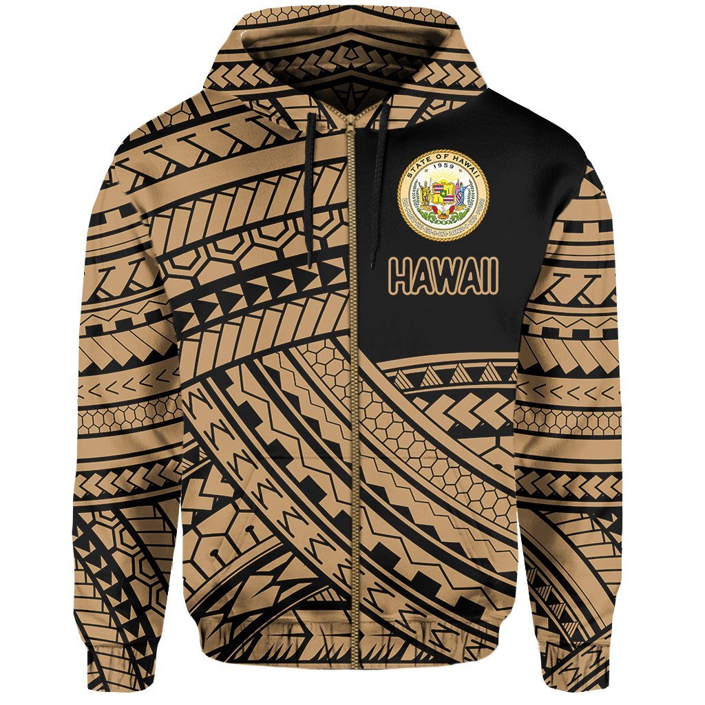 Polynesian Protect Mauna Kea Kanaka Maoli Hawaii Zip Hoodie Gold Quarter Style - Polynesian Pride