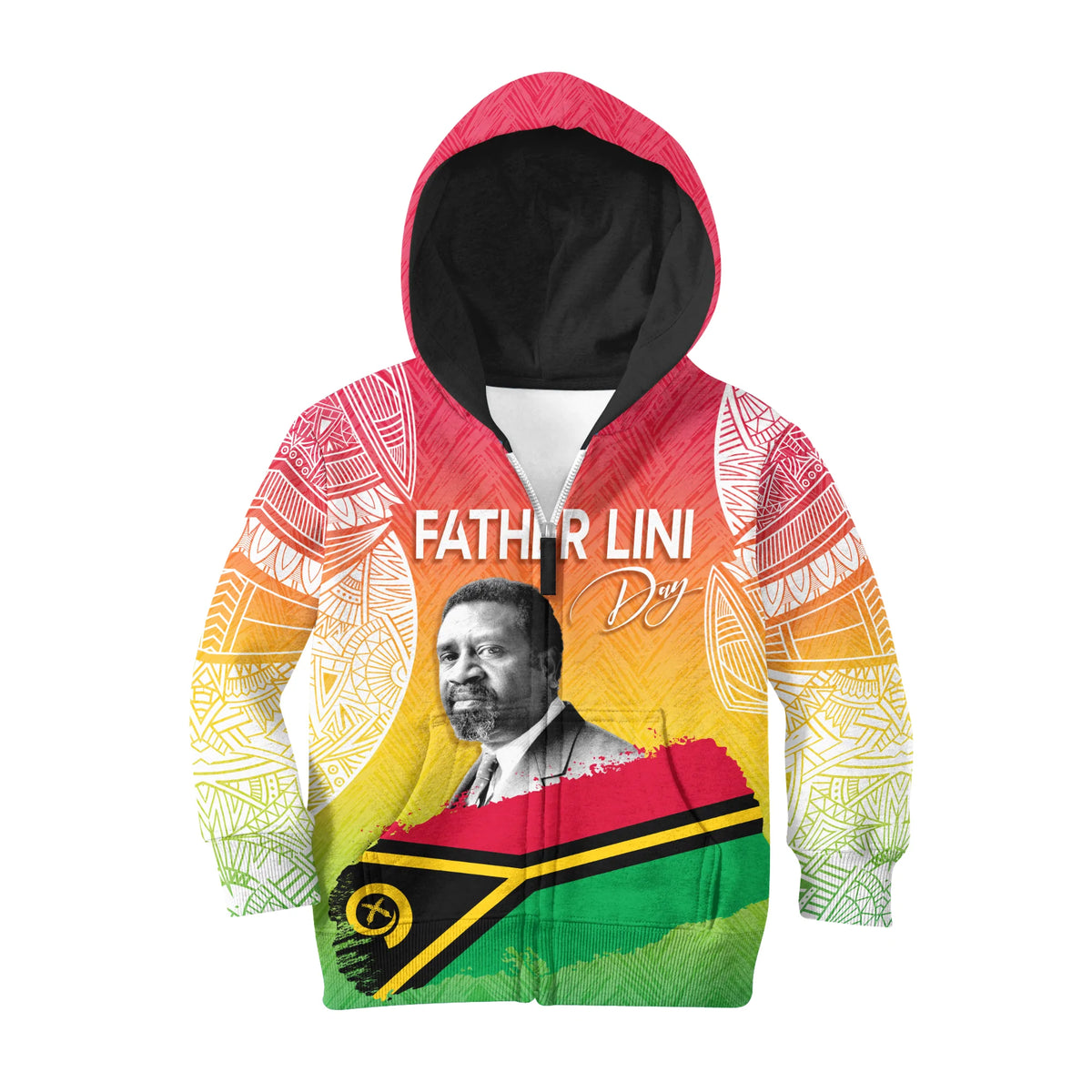 Vanuatu Father Lini Quote Hoodie KID Flag Style - White LT7 - Polynesian Pride