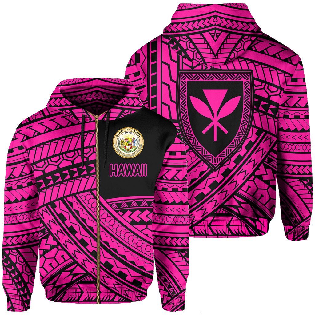 Polynesian Protect Mauna Kea Kanaka Maoli Hawaii Zip Hoodie Pink Quarter Style Unisex Pink - Polynesian Pride
