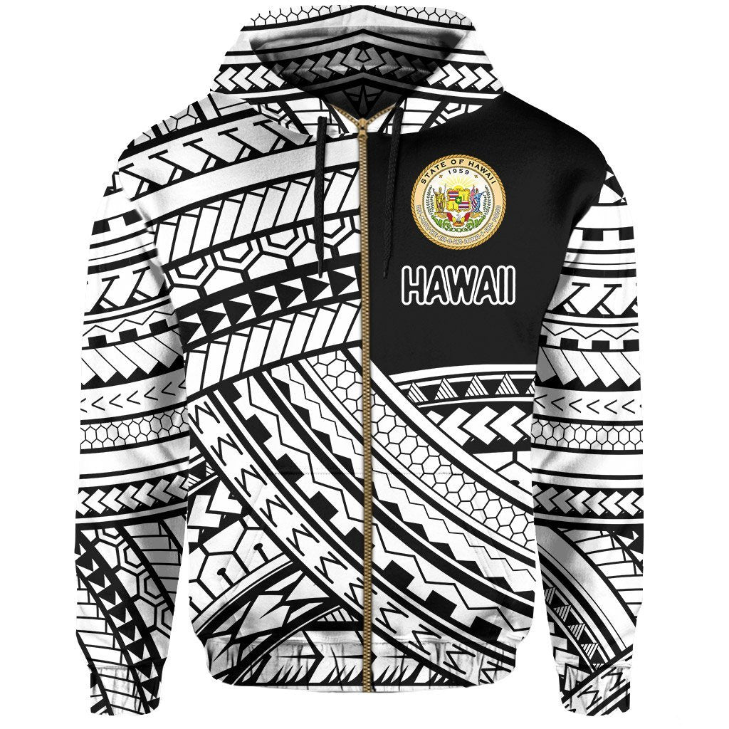 Polynesian Protect Mauna Kea Kanaka Maoli Hawaii Zip Hoodie White Quarter Style - Polynesian Pride