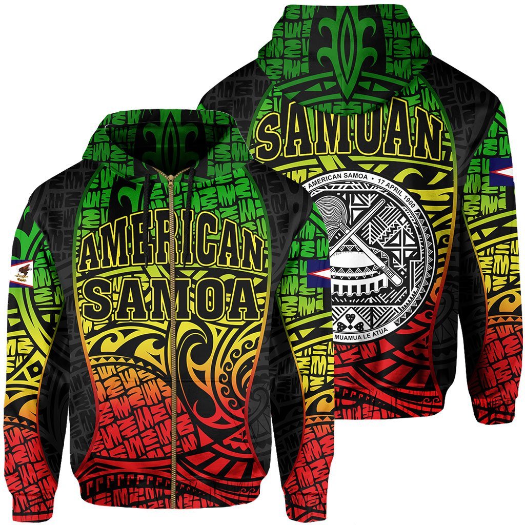 American Samoa Reggae Hoodie Zip Gel Style Unisex Green - Polynesian Pride