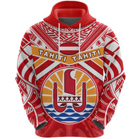 Tahiti Rugby Hoodie Polynesian Coat of Arms and Flag Unisex Red - Polynesian Pride
