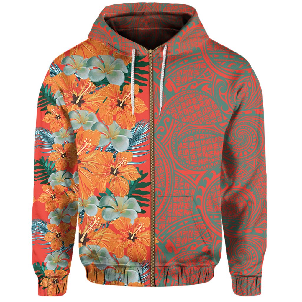 Tropical Polynesian Hawaiian Hoodie Zip Haka Style - Polynesian Pride