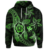 Custom Kanaka Map Hibiscus Plumeria Turtle Art Green Polynesian Hoodie - Polynesian Pride