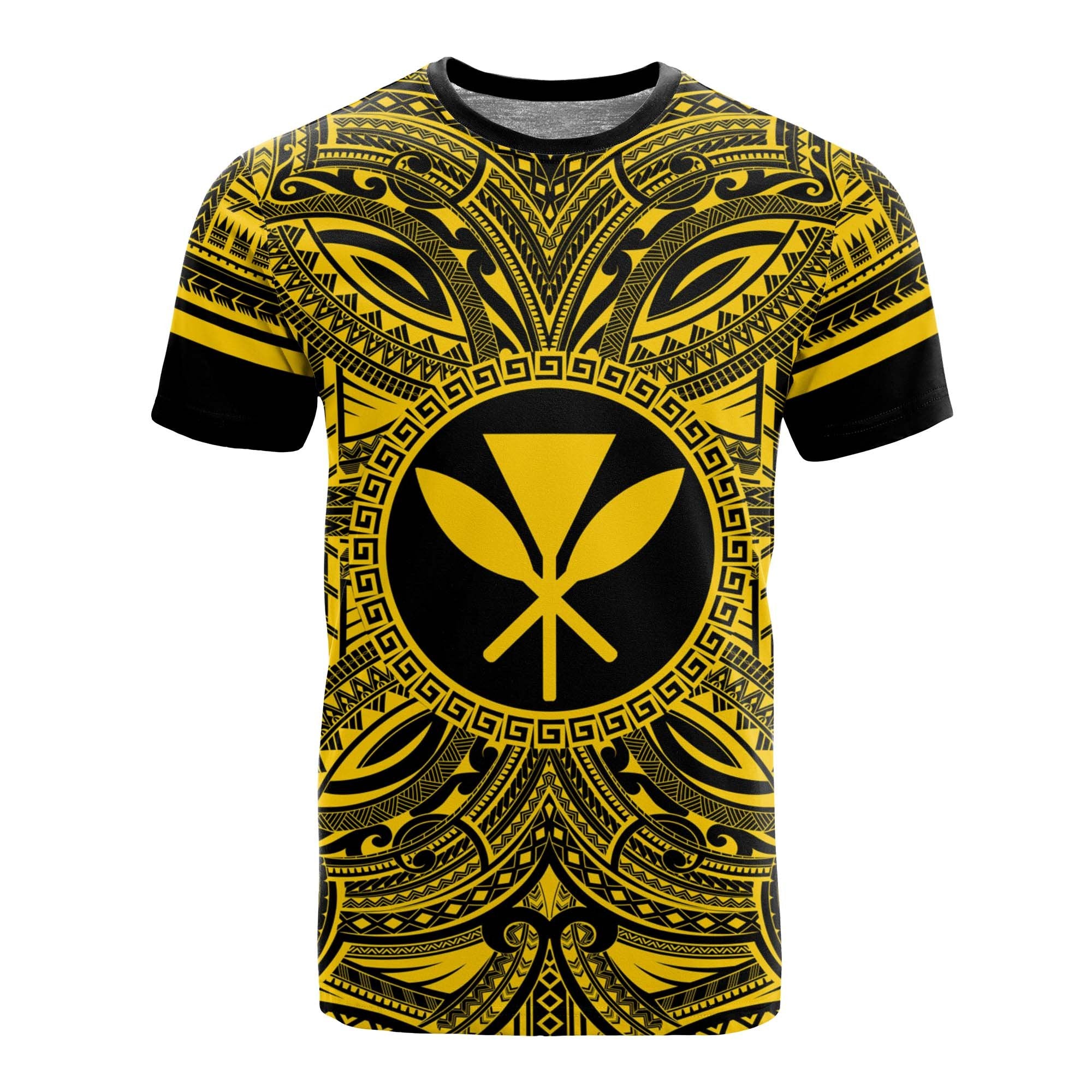 Kanaka Maoli All T Shirt Kanaka Maoli Coat Of Arms Polynesian Gold Black Unisex Gold - Polynesian Pride