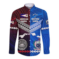 American Samoa And Western Samoa Hawaii Long Sleeve Button Shirt Together LT8 Unisex Blue - Polynesian Pride