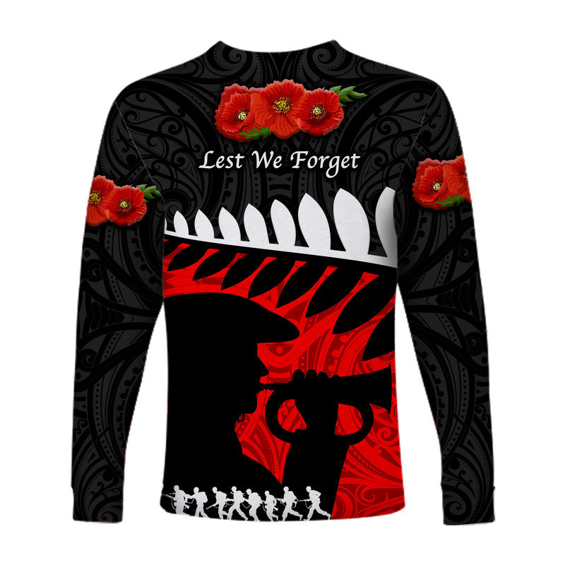 New Zealand Maori ANZAC Long Sleeve Shirt Remembrance Soldier - Black LT8 - Polynesian Pride
