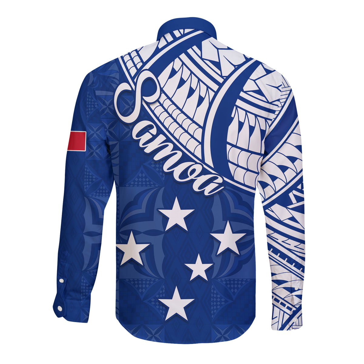 Samoa Siapo Hawaii Long Sleeve Button Shirt Sporty Mix Barkcloth Panel LT13 - Polynesian Pride
